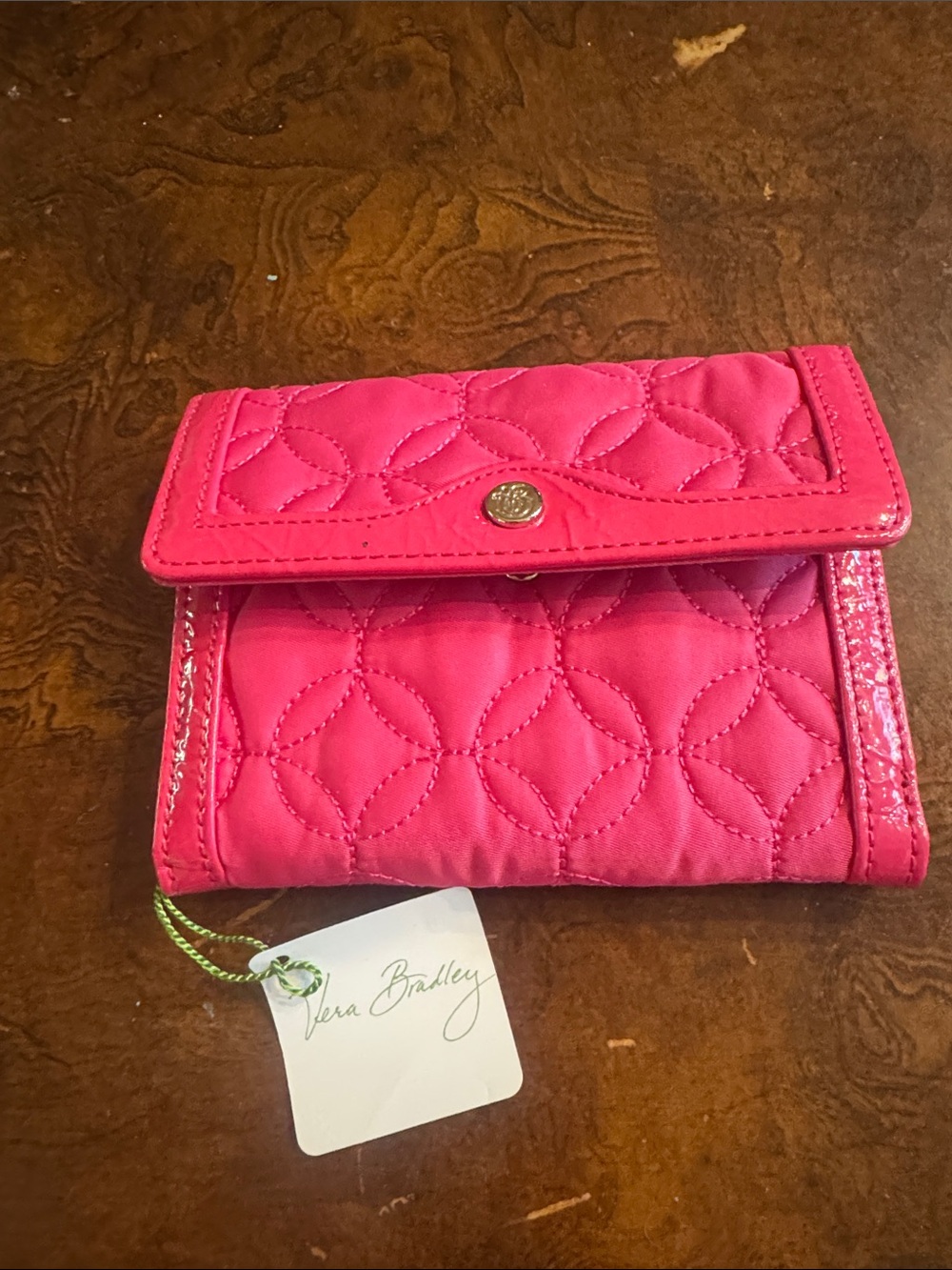 New Vera Bradley Bright Pink Quilted Trifold Wallet